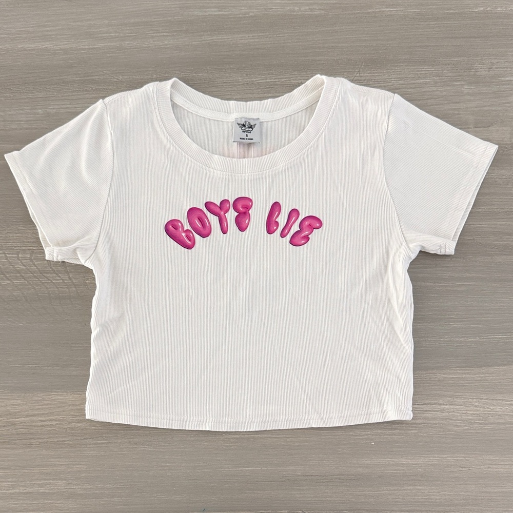 Boys Lie White Tee with Pink Bubble Graphic - Boys Lie